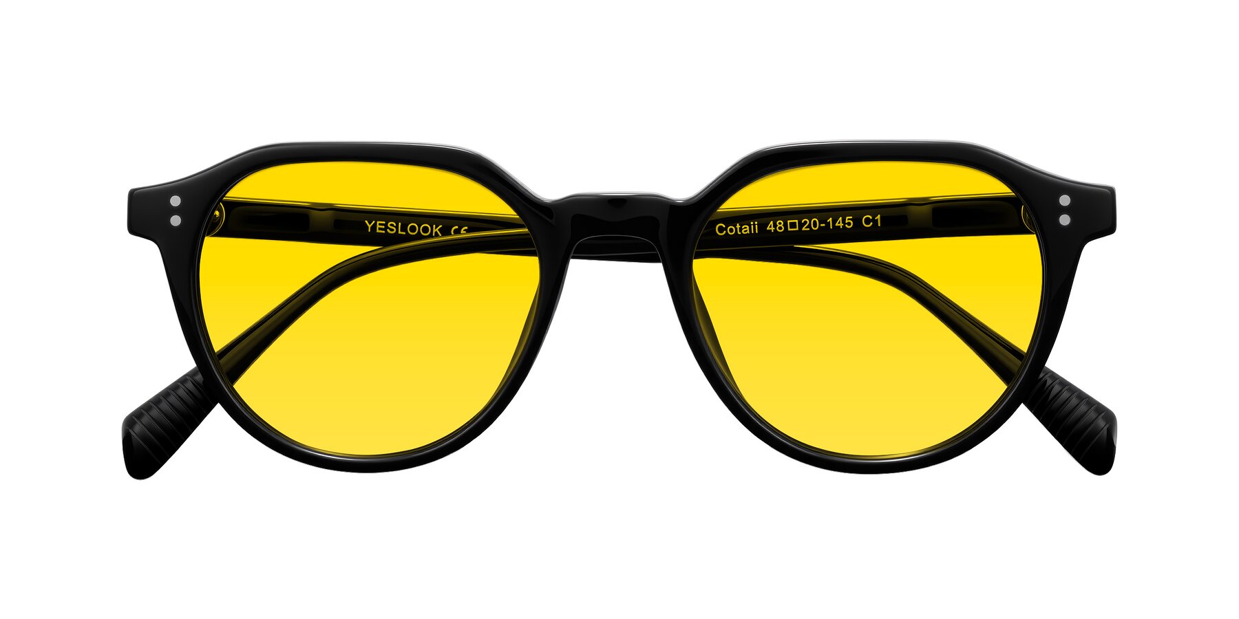 Folded Front of Cotaii in Black with Yellow Tinted Lenses
