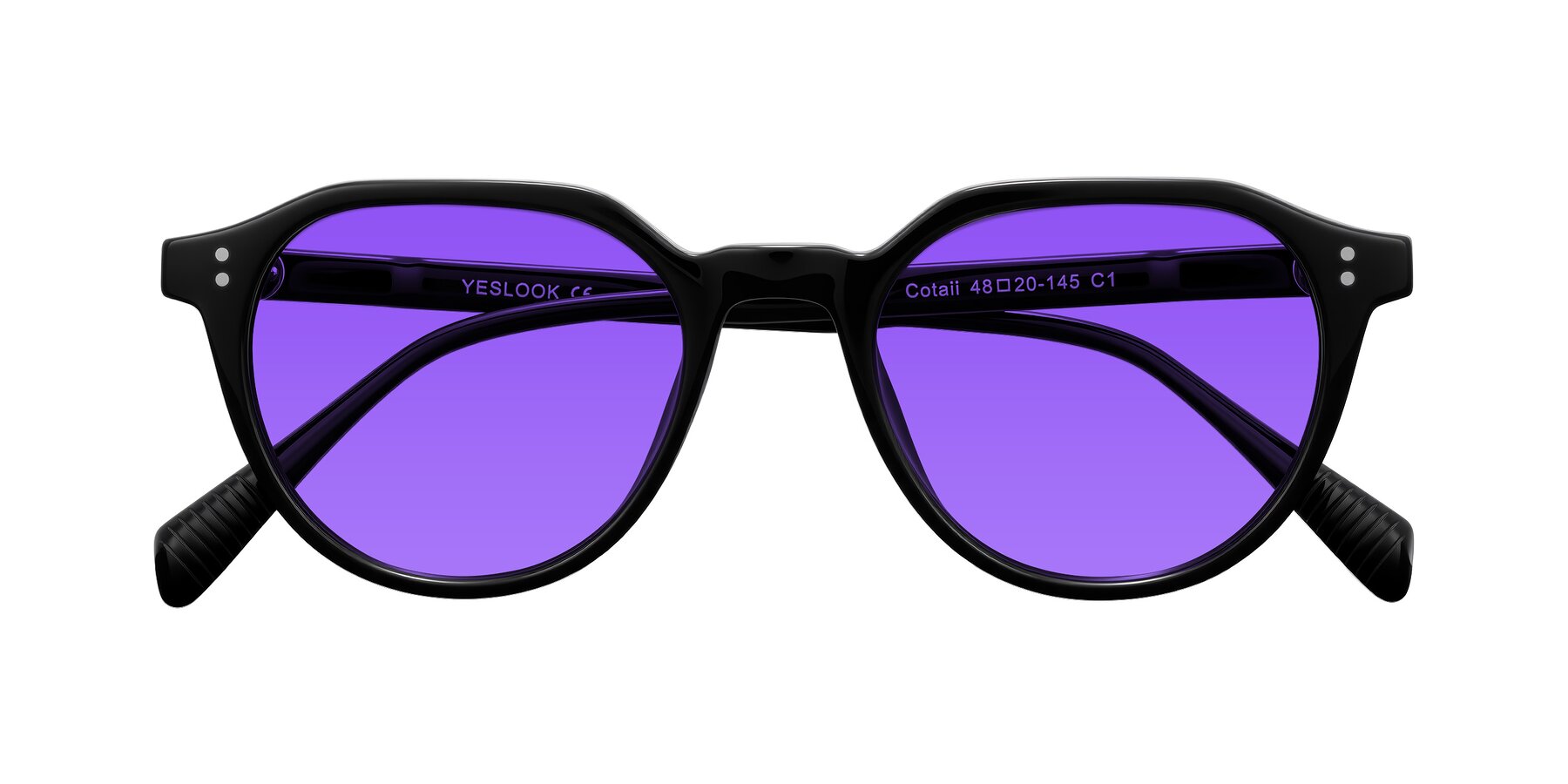 Folded Front of Cotaii in Black with Purple Tinted Lenses