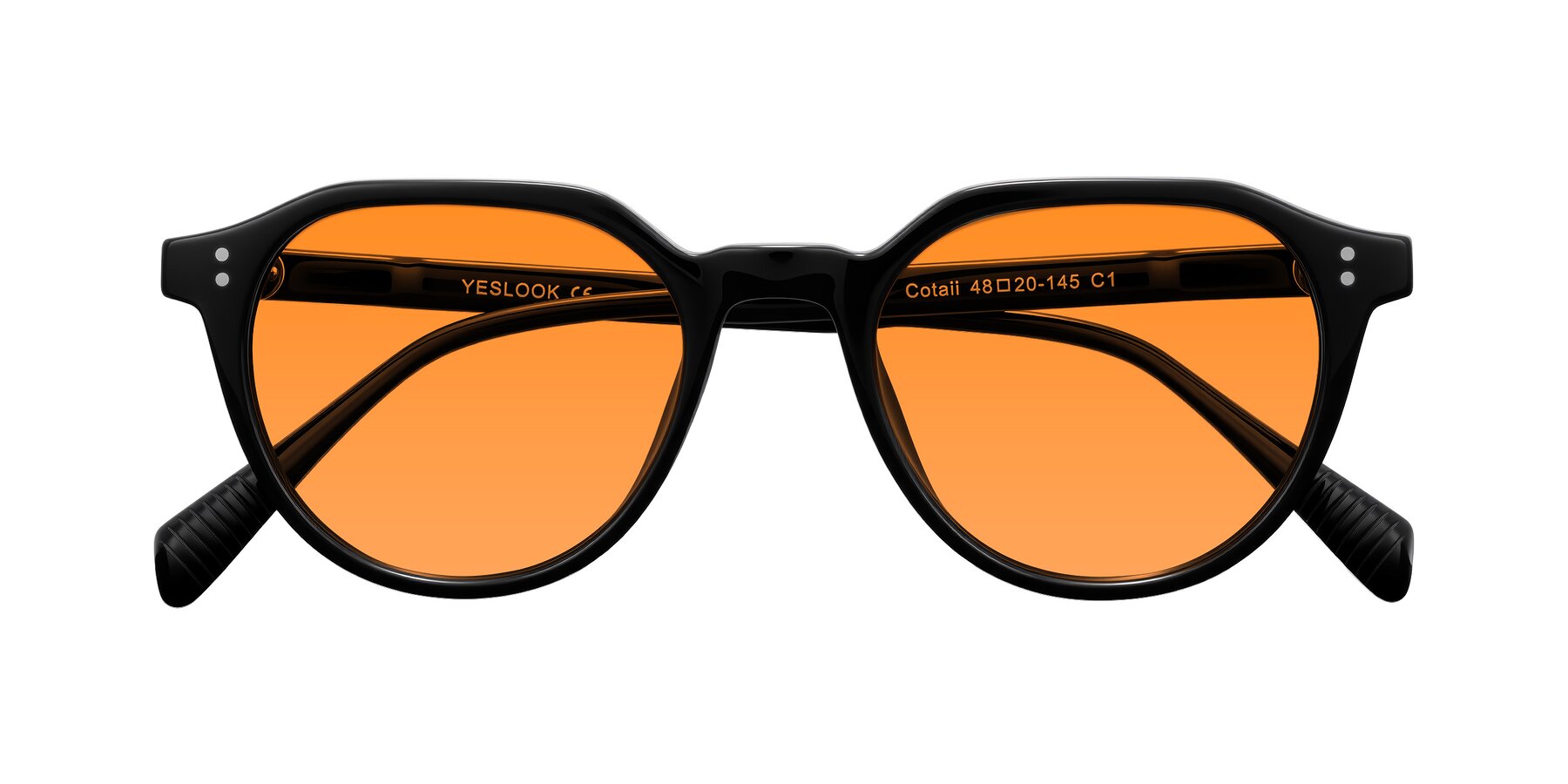 Folded Front of Cotaii in Black with Orange Tinted Lenses