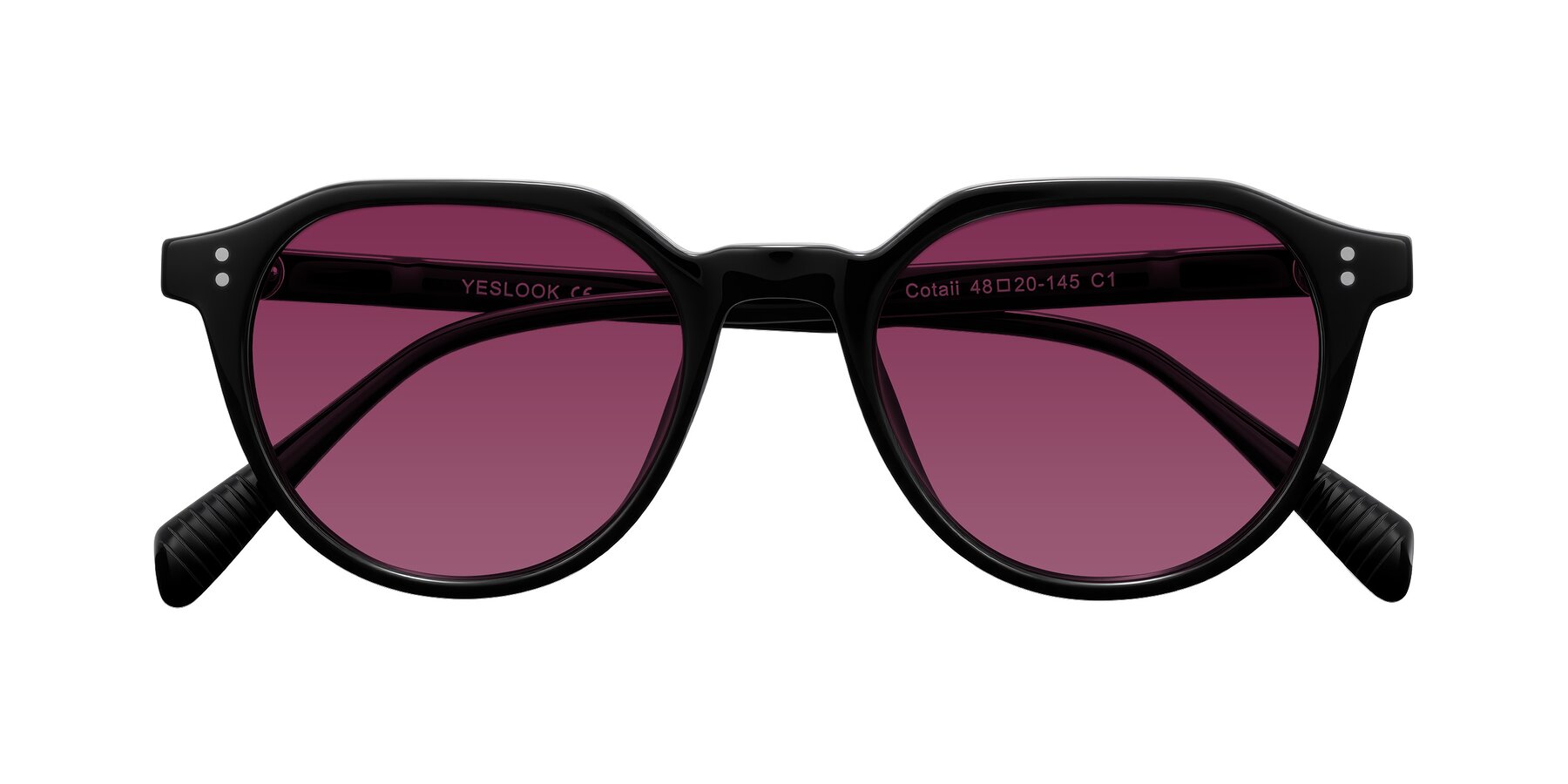 Folded Front of Cotaii in Black with Wine Tinted Lenses