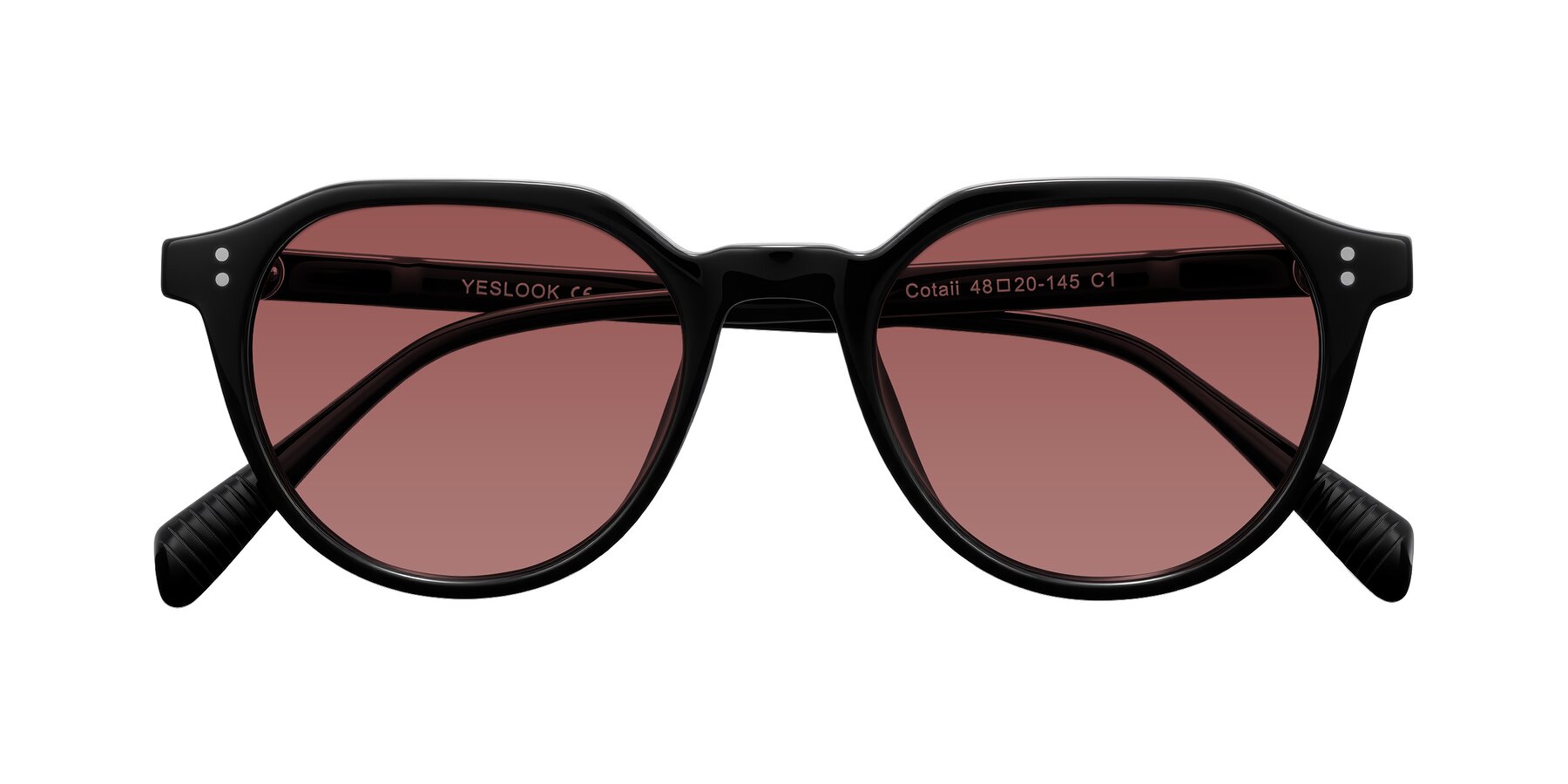 Folded Front of Cotaii in Black with Garnet Tinted Lenses