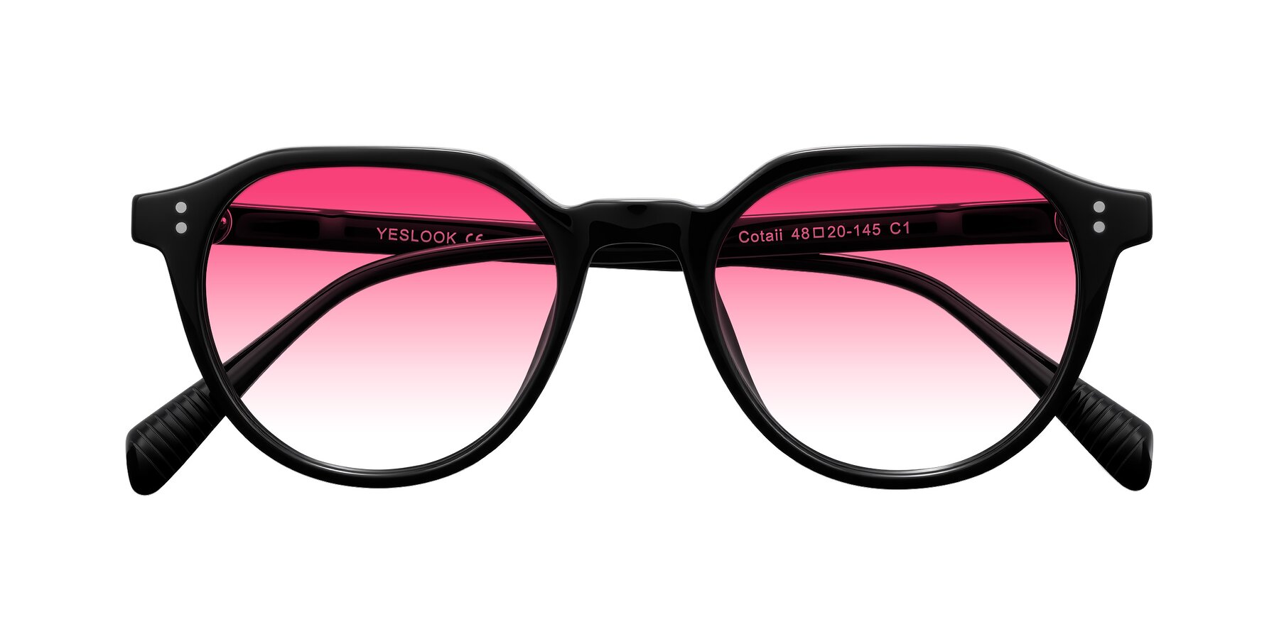 Folded Front of Cotaii in Black with Pink Gradient Lenses