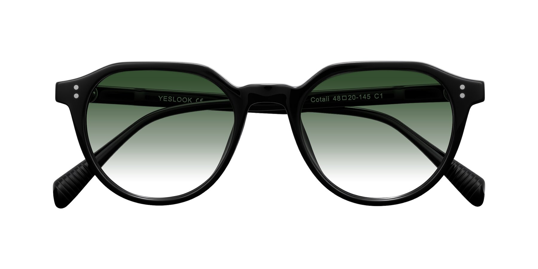 Folded Front of Cotaii in Black with Green Gradient Lenses