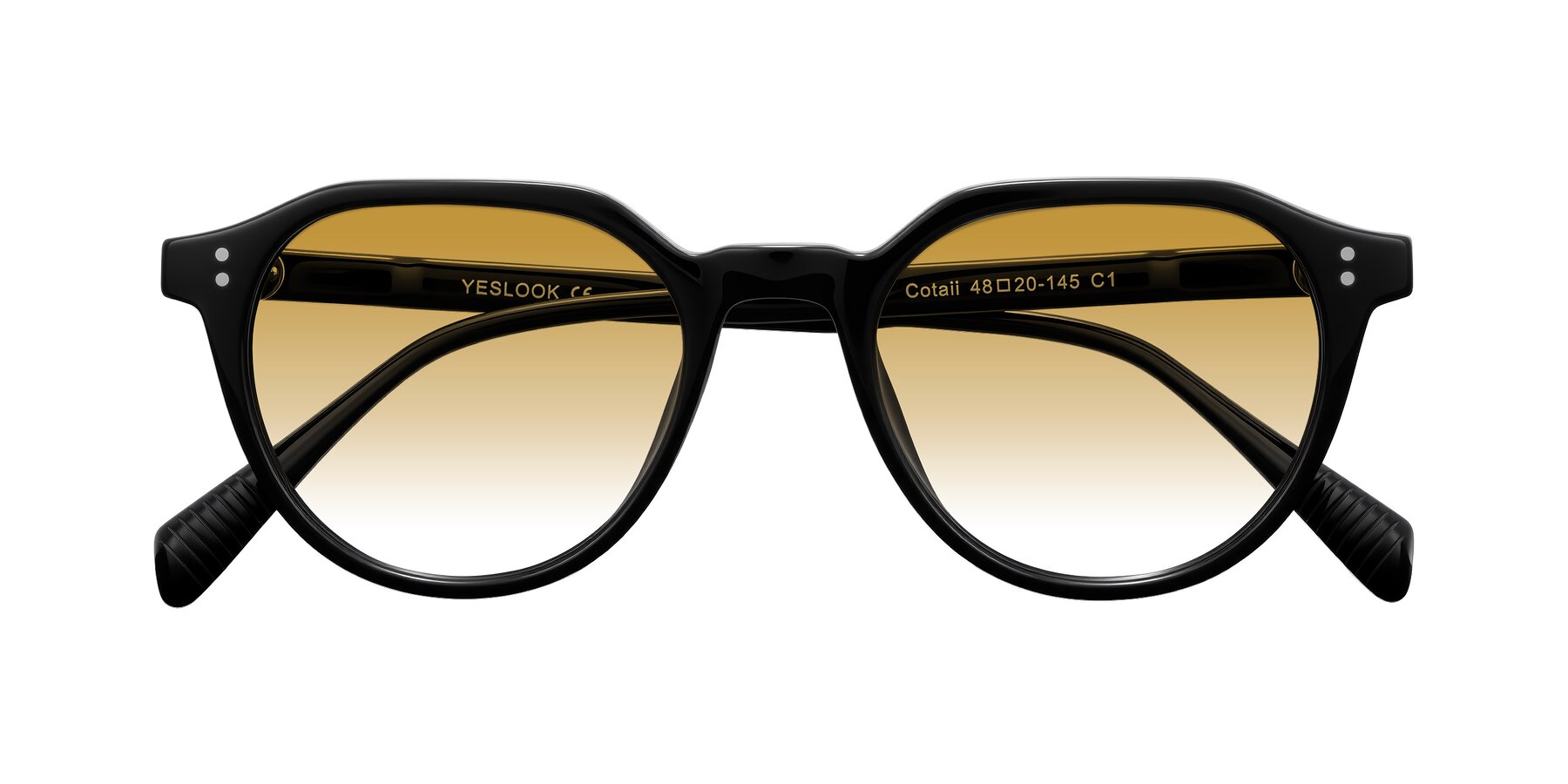 Folded Front of Cotaii in Black with Champagne Gradient Lenses