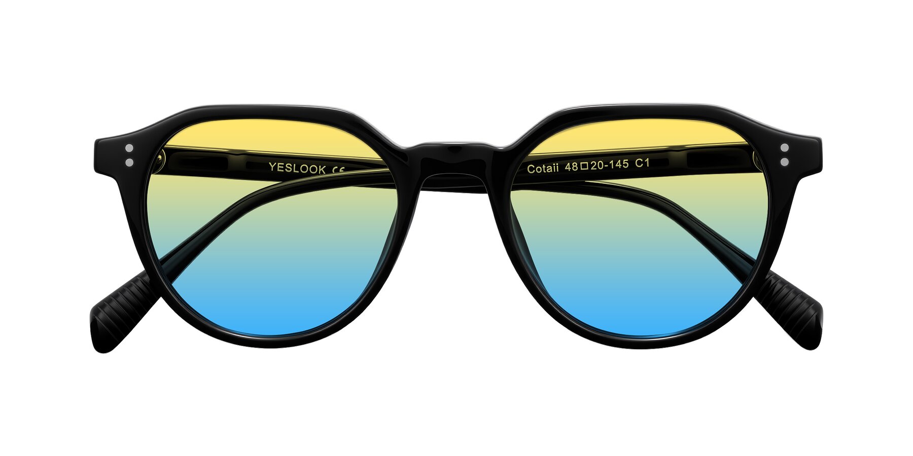 Folded Front of Cotaii in Black with Yellow / Blue Gradient Lenses