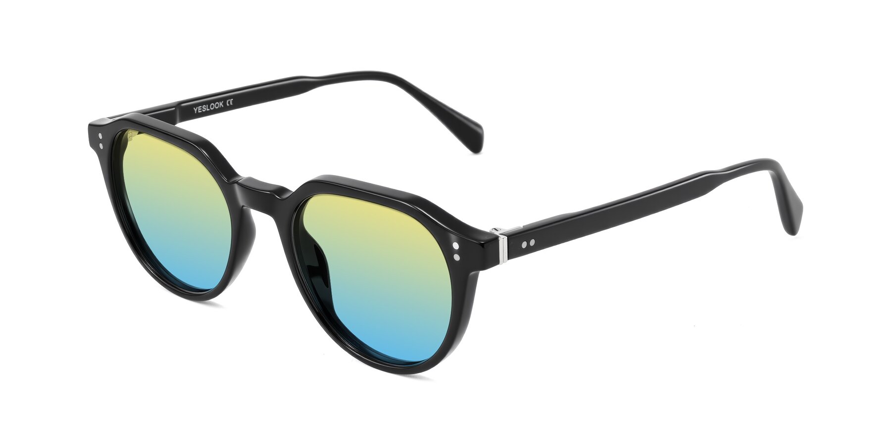 Angle of Cotaii in Black with Yellow / Blue Gradient Lenses