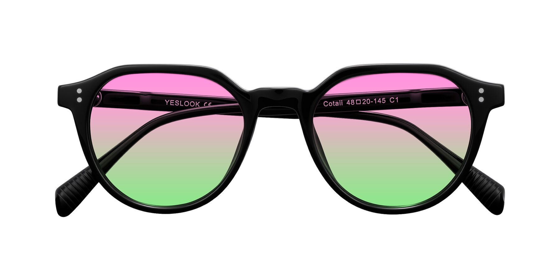 Folded Front of Cotaii in Black with Pink / Green Gradient Lenses