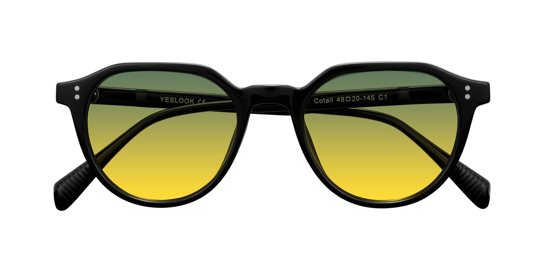 Folded Front of Cotaii in Black with Green / Yellow Gradient Lenses