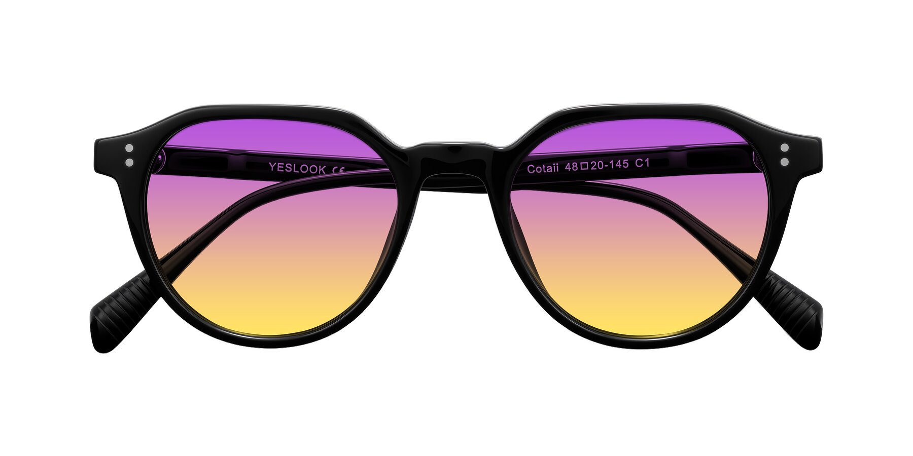 Folded Front of Cotaii in Black with Purple / Yellow Gradient Lenses