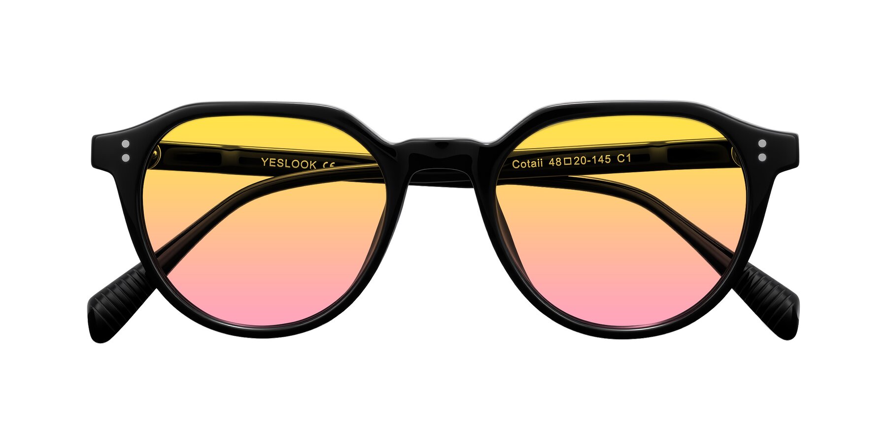 Folded Front of Cotaii in Black with Yellow / Pink Gradient Lenses