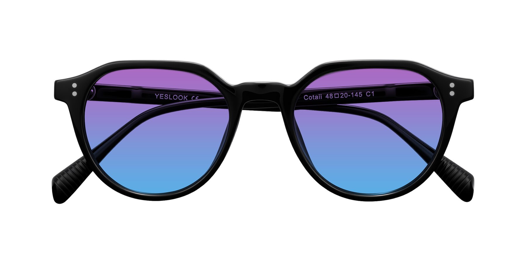 Folded Front of Cotaii in Black with Purple / Blue Gradient Lenses