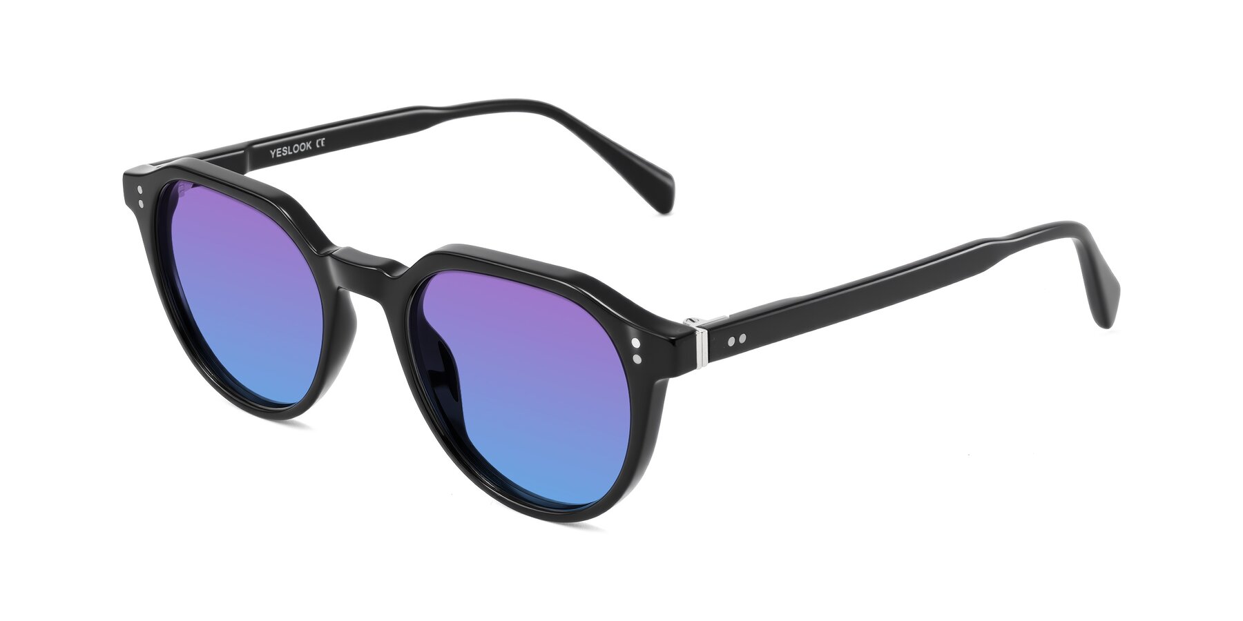 Angle of Cotaii in Black with Purple / Blue Gradient Lenses