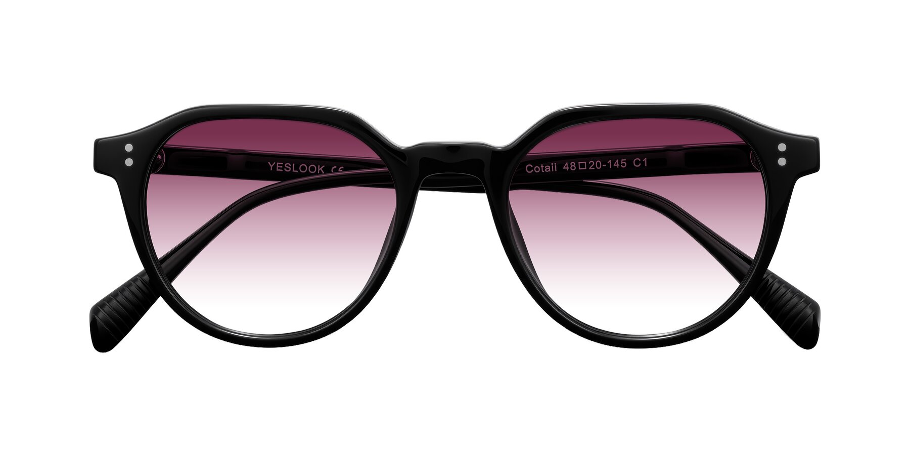 Folded Front of Cotaii in Black with Wine Gradient Lenses