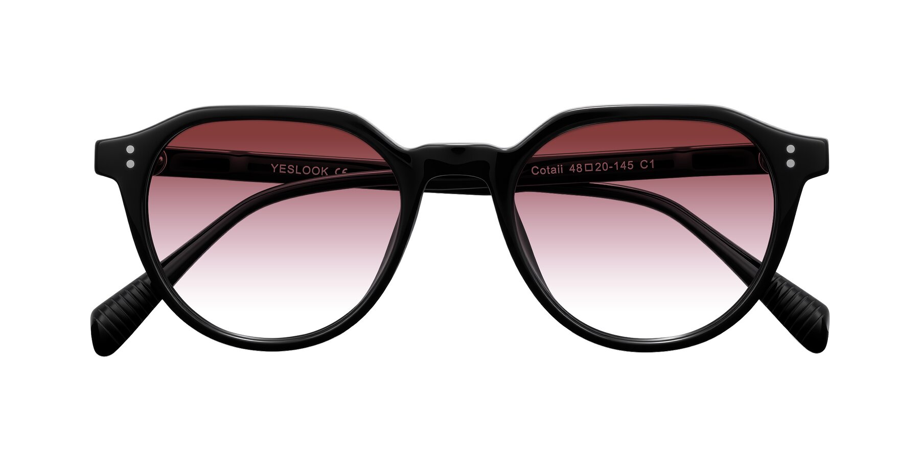 Folded Front of Cotaii in Black with Garnet Gradient Lenses