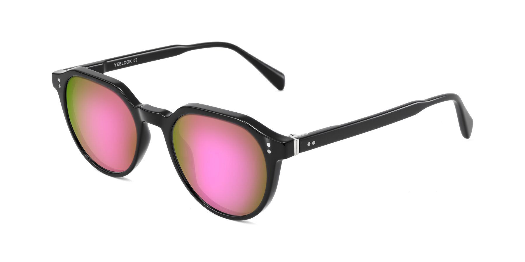 Angle of Cotaii in Black with Pink Mirrored Lenses