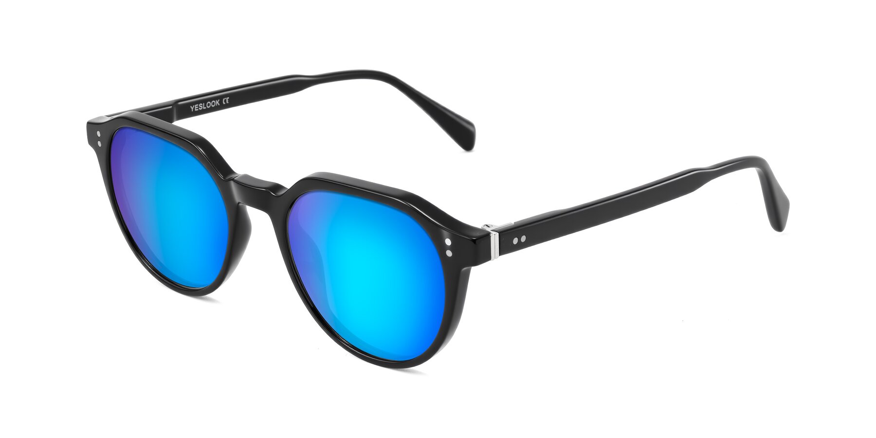 Angle of Cotaii in Black with Blue Mirrored Lenses