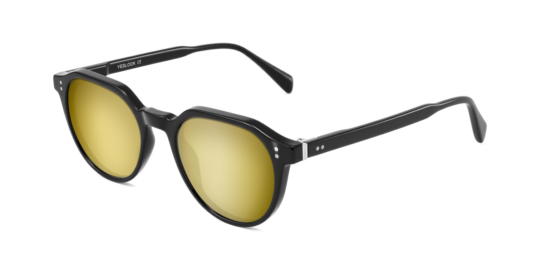 Angle of Cotaii in Black with Gold Mirrored Lenses