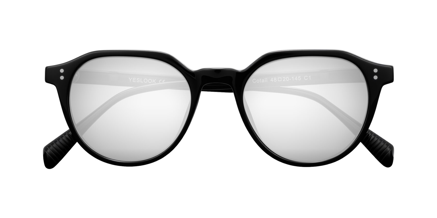 Folded Front of Cotaii in Black with Silver Mirrored Lenses