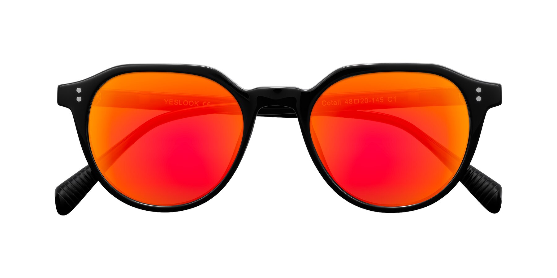 Folded Front of Cotaii in Black with Red Gold Mirrored Lenses