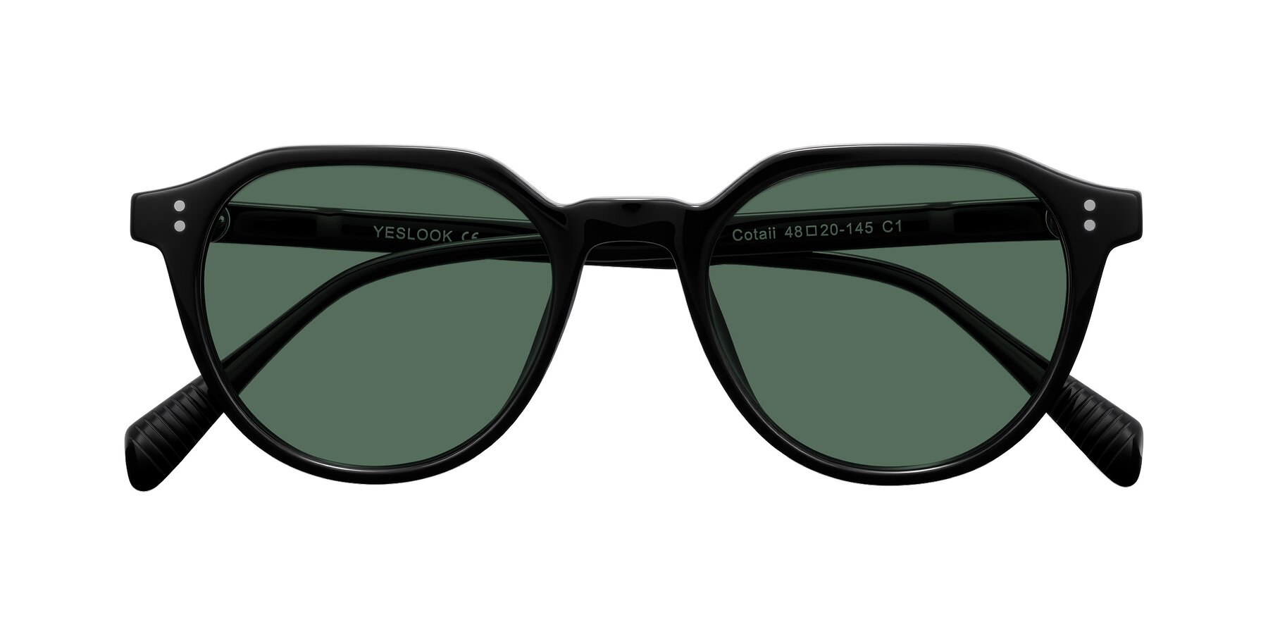 Folded Front of Cotaii in Black with Green Polarized Lenses
