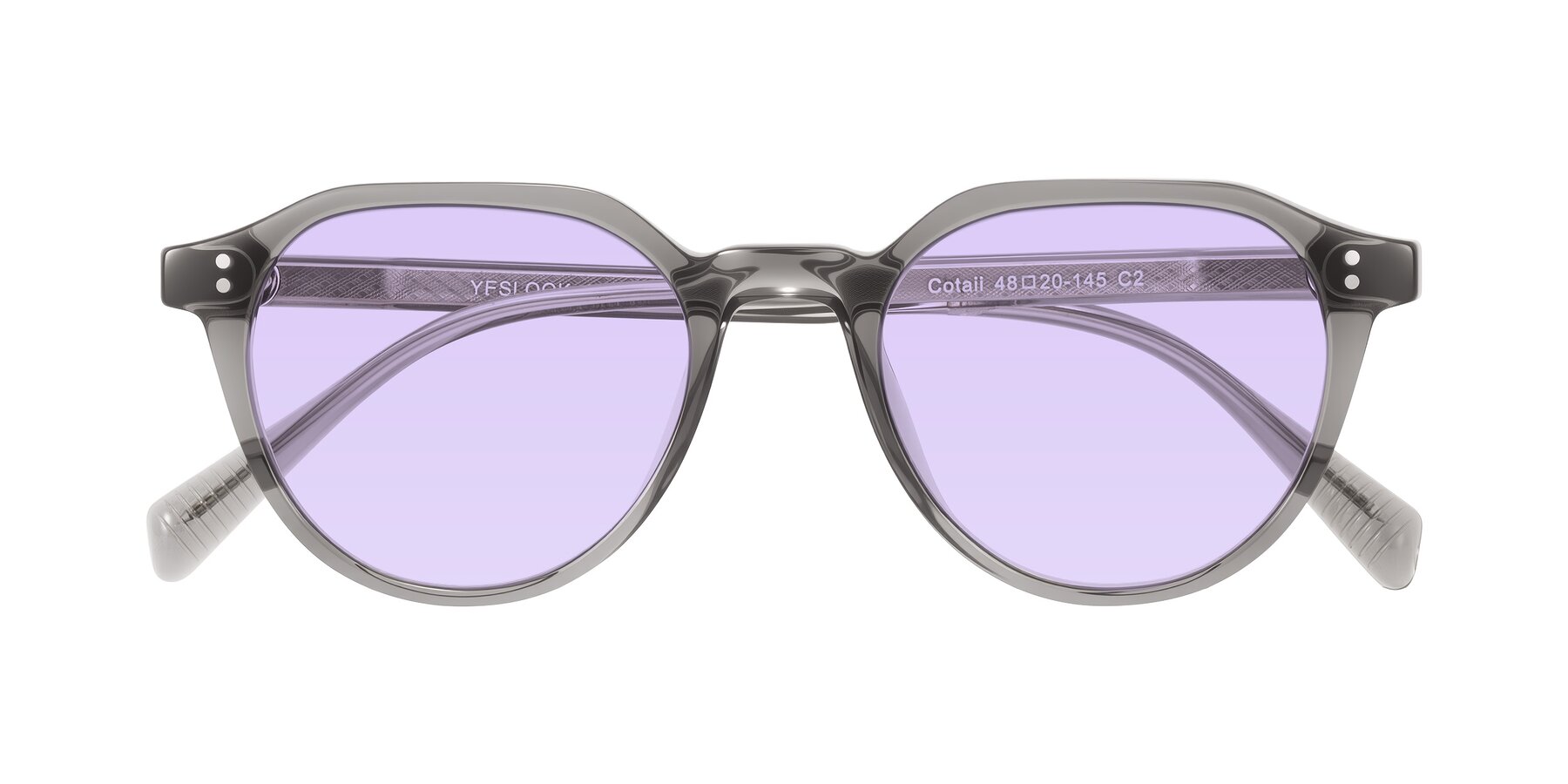 Folded Front of Cotaii in Gray with Light Purple Tinted Lenses