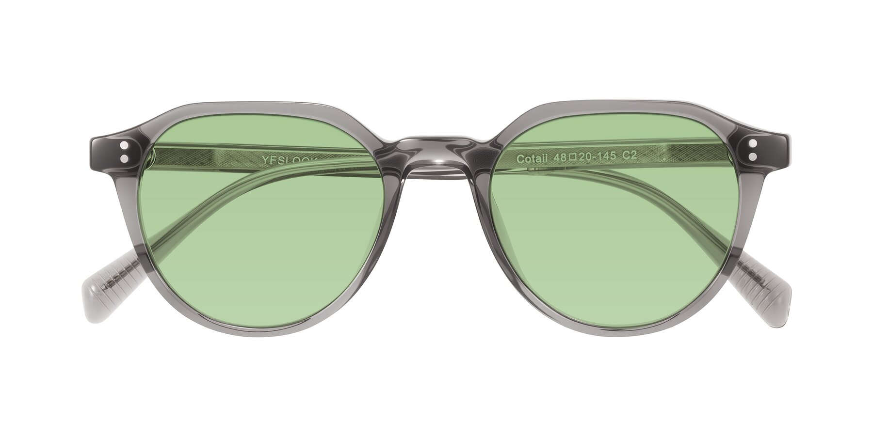 Folded Front of Cotaii in Gray with Medium Green Tinted Lenses