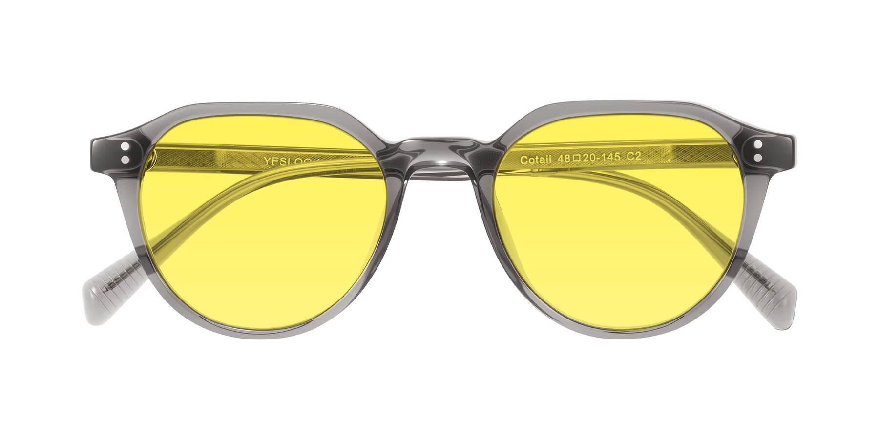 Folded Front of Cotaii in Gray with Medium Yellow Tinted Lenses