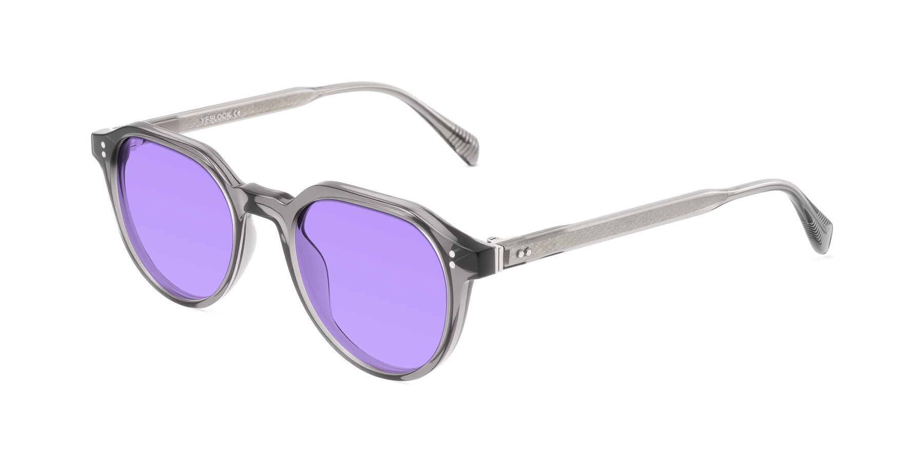 Angle of Cotaii in Gray with Medium Purple Tinted Lenses