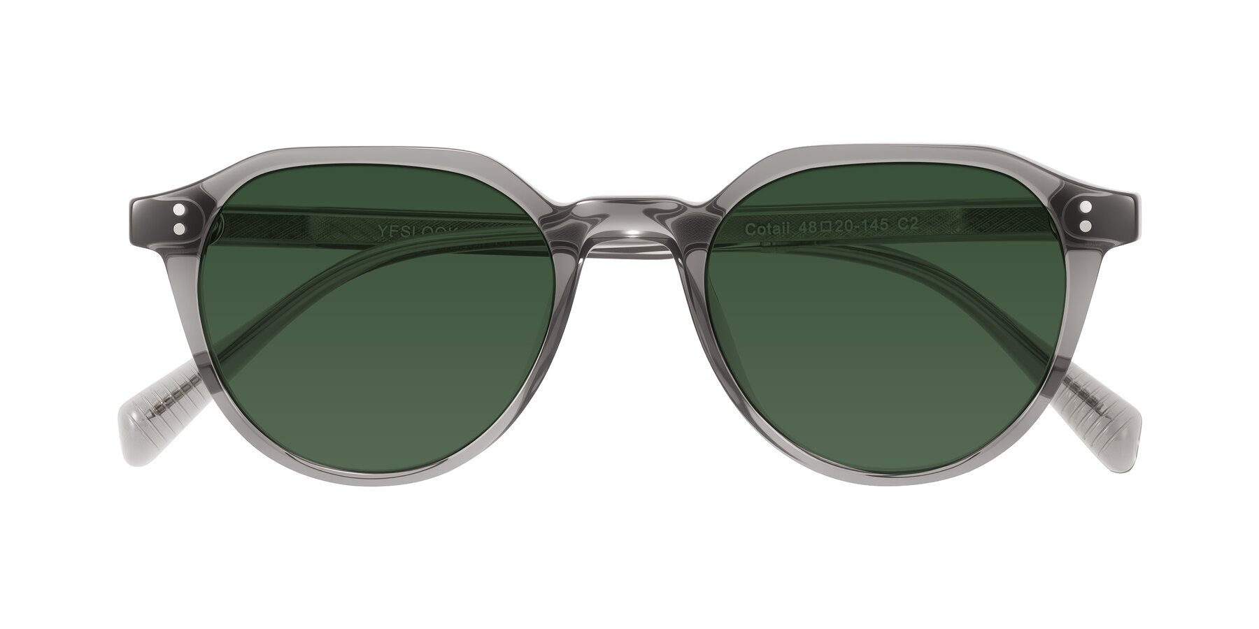 Folded Front of Cotaii in Gray with Green Tinted Lenses