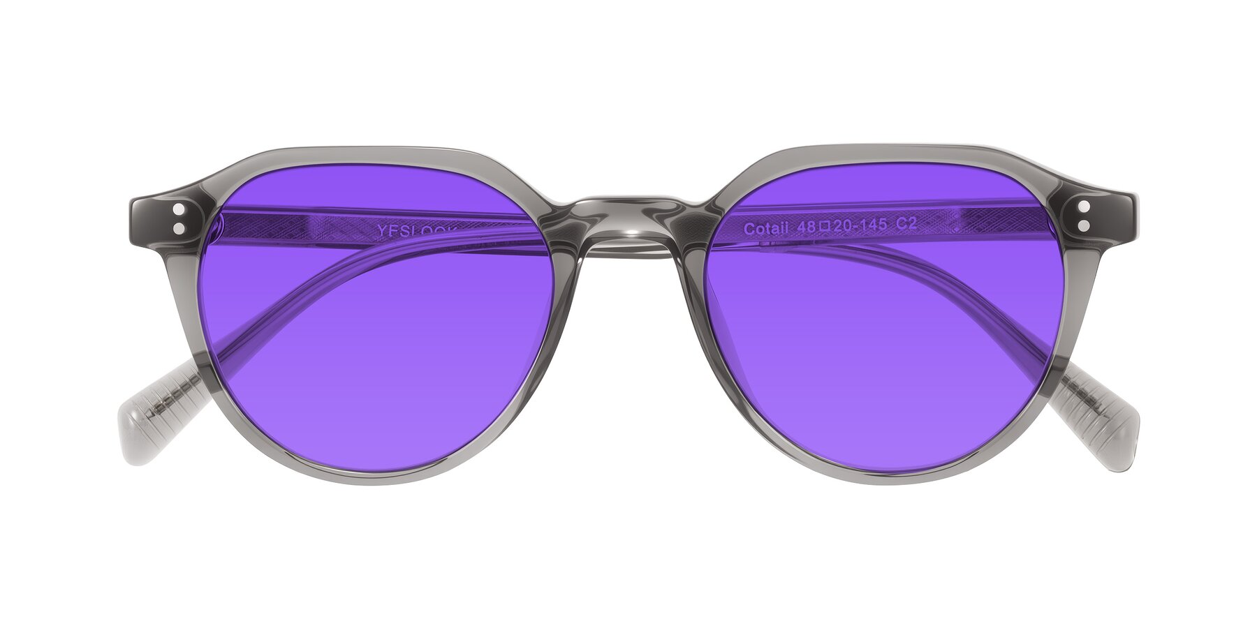 Folded Front of Cotaii in Gray with Purple Tinted Lenses