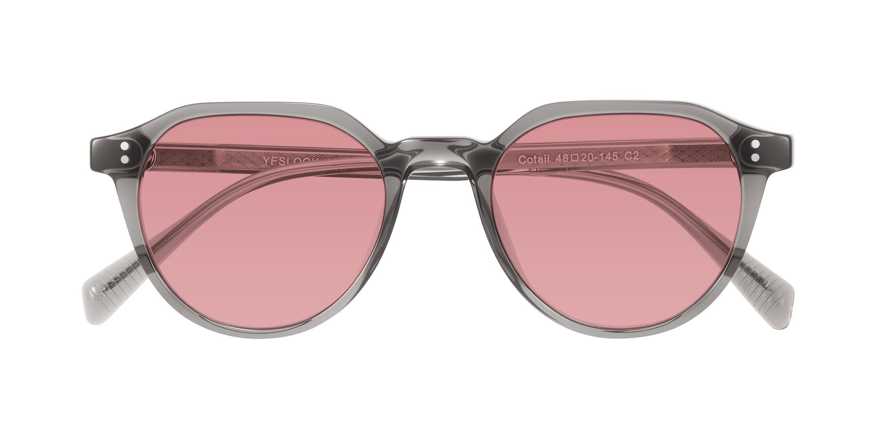 Folded Front of Cotaii in Gray with Medium Garnet Tinted Lenses