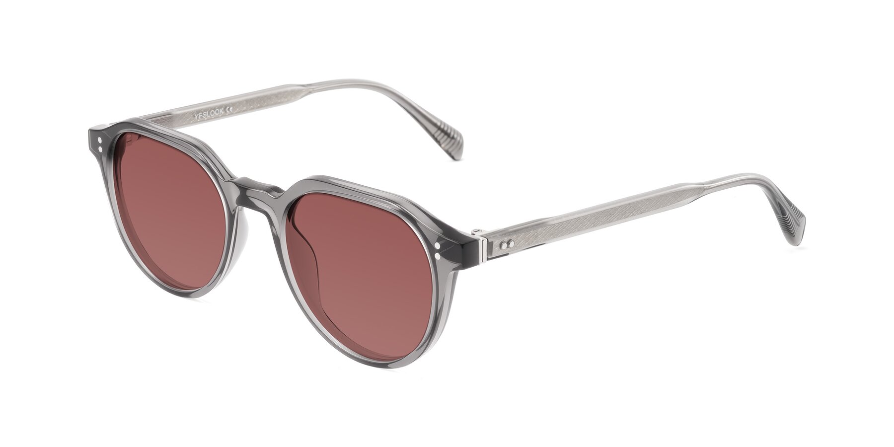 Angle of Cotaii in Gray with Garnet Tinted Lenses