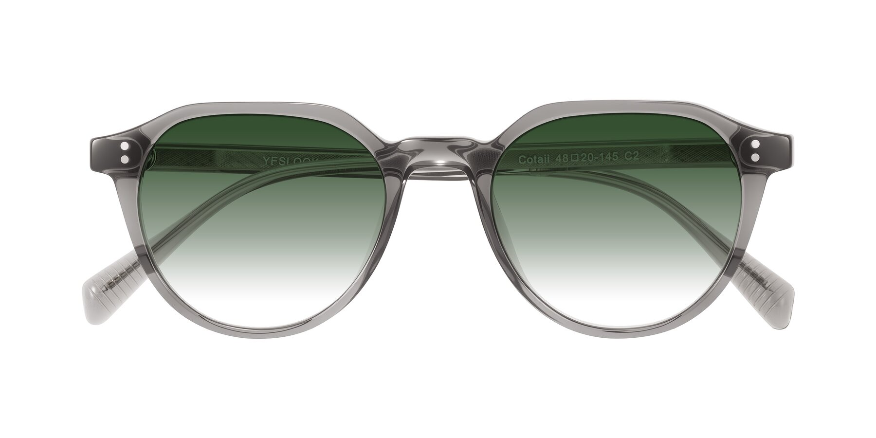 Folded Front of Cotaii in Gray with Green Gradient Lenses