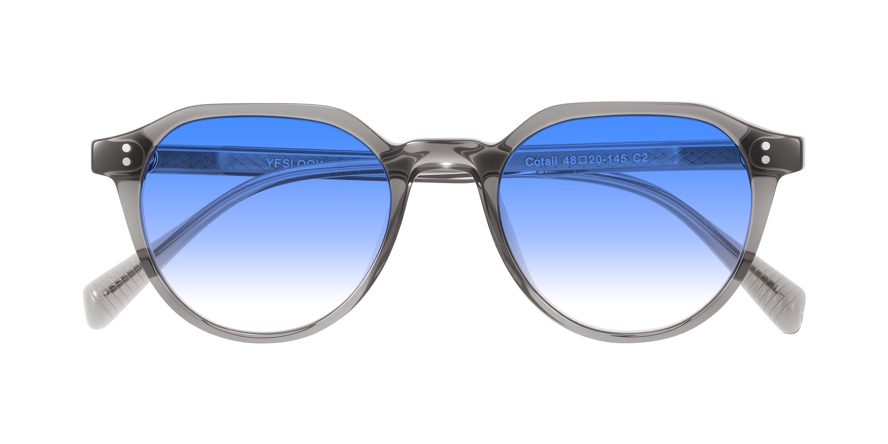 Folded Front of Cotaii in Gray with Blue Gradient Lenses