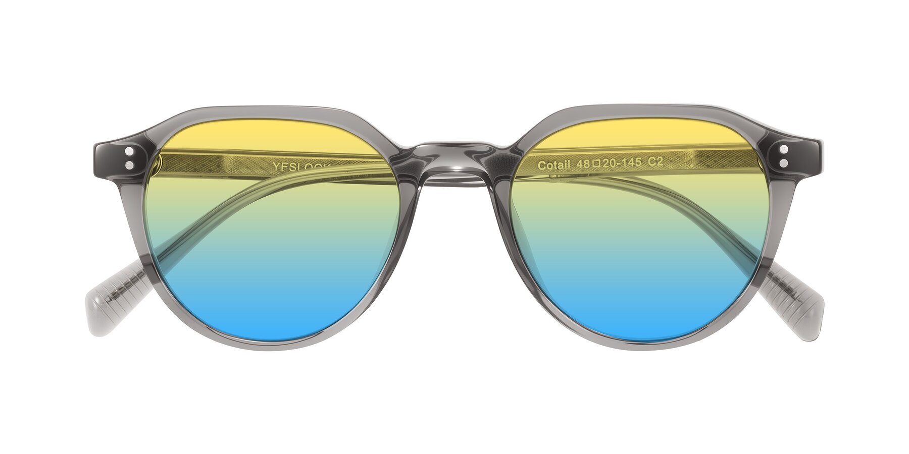 Folded Front of Cotaii in Gray with Yellow / Blue Gradient Lenses