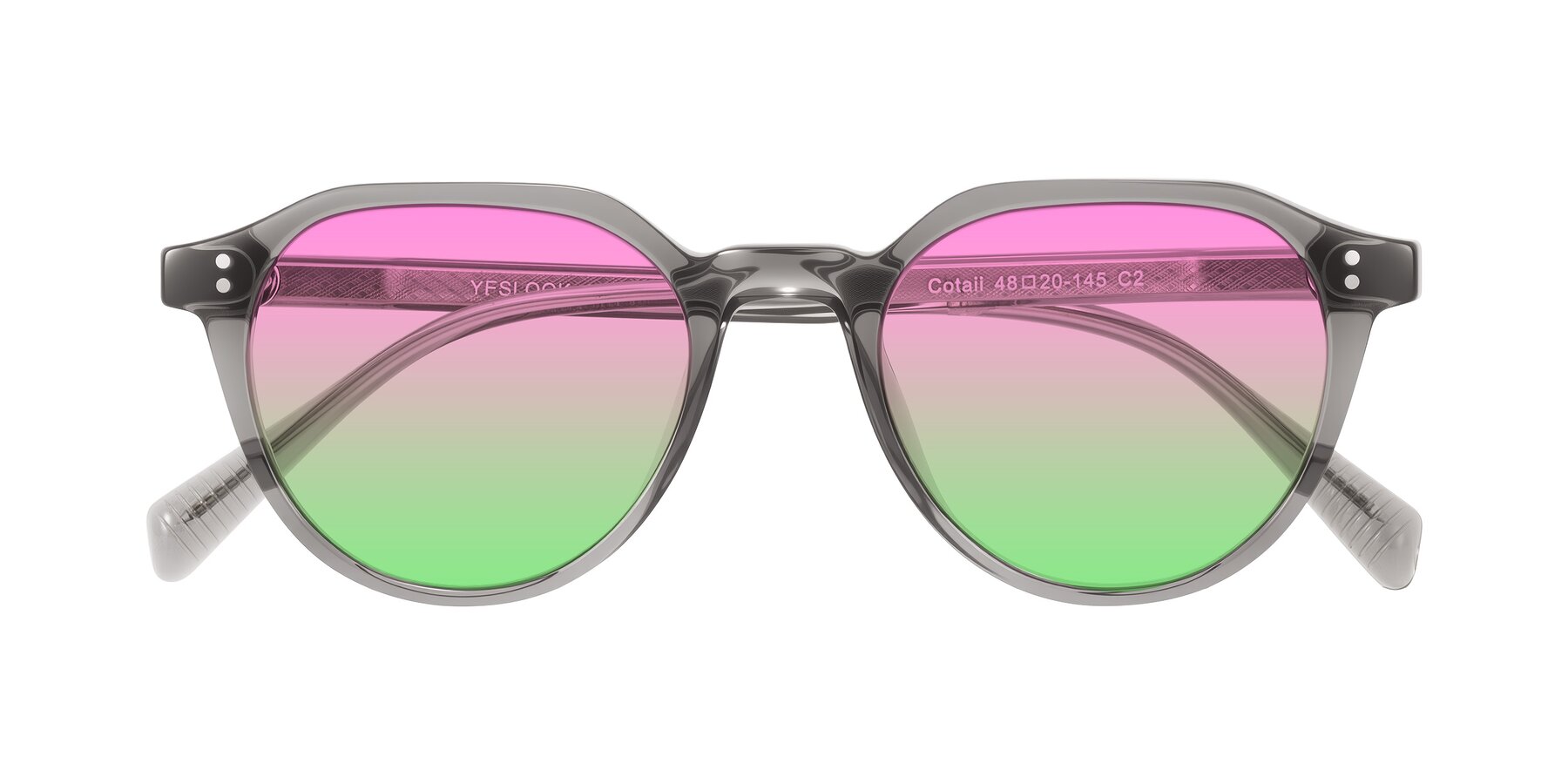 Folded Front of Cotaii in Gray with Pink / Green Gradient Lenses