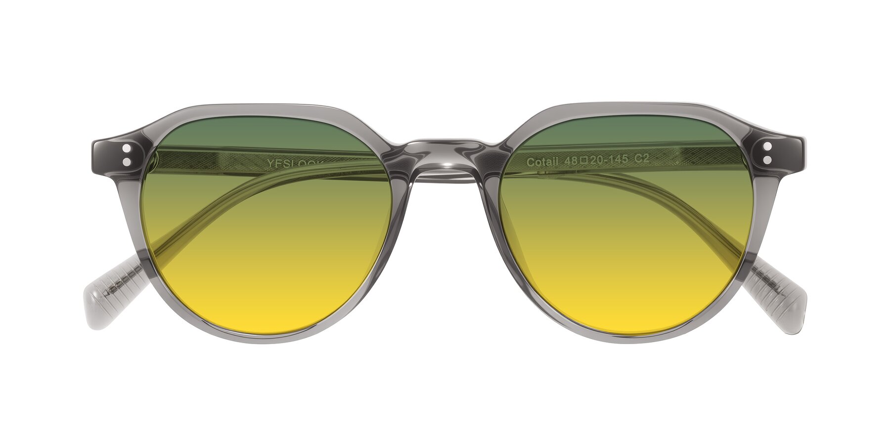 Folded Front of Cotaii in Gray with Green / Yellow Gradient Lenses