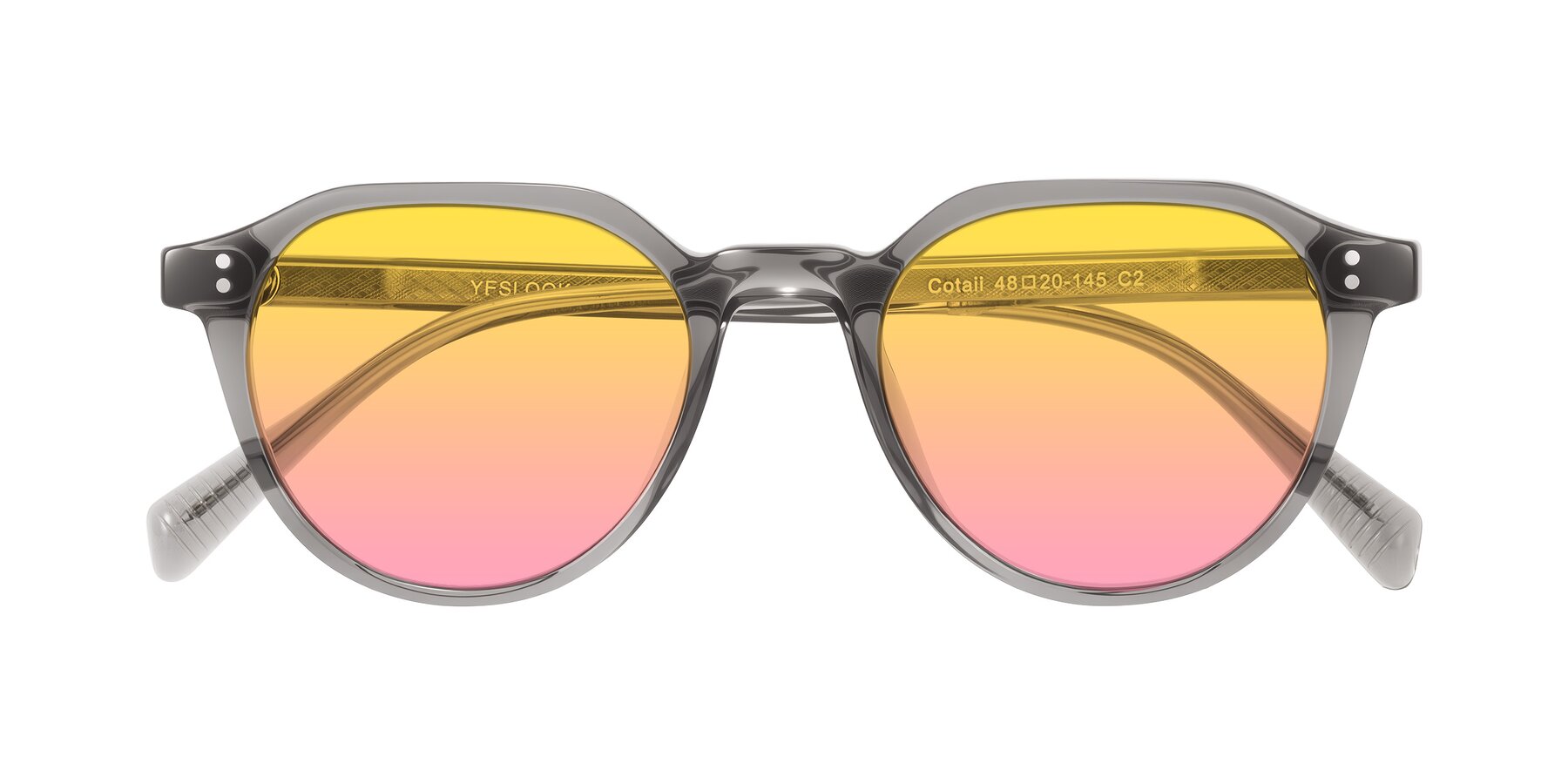Folded Front of Cotaii in Gray with Yellow / Pink Gradient Lenses