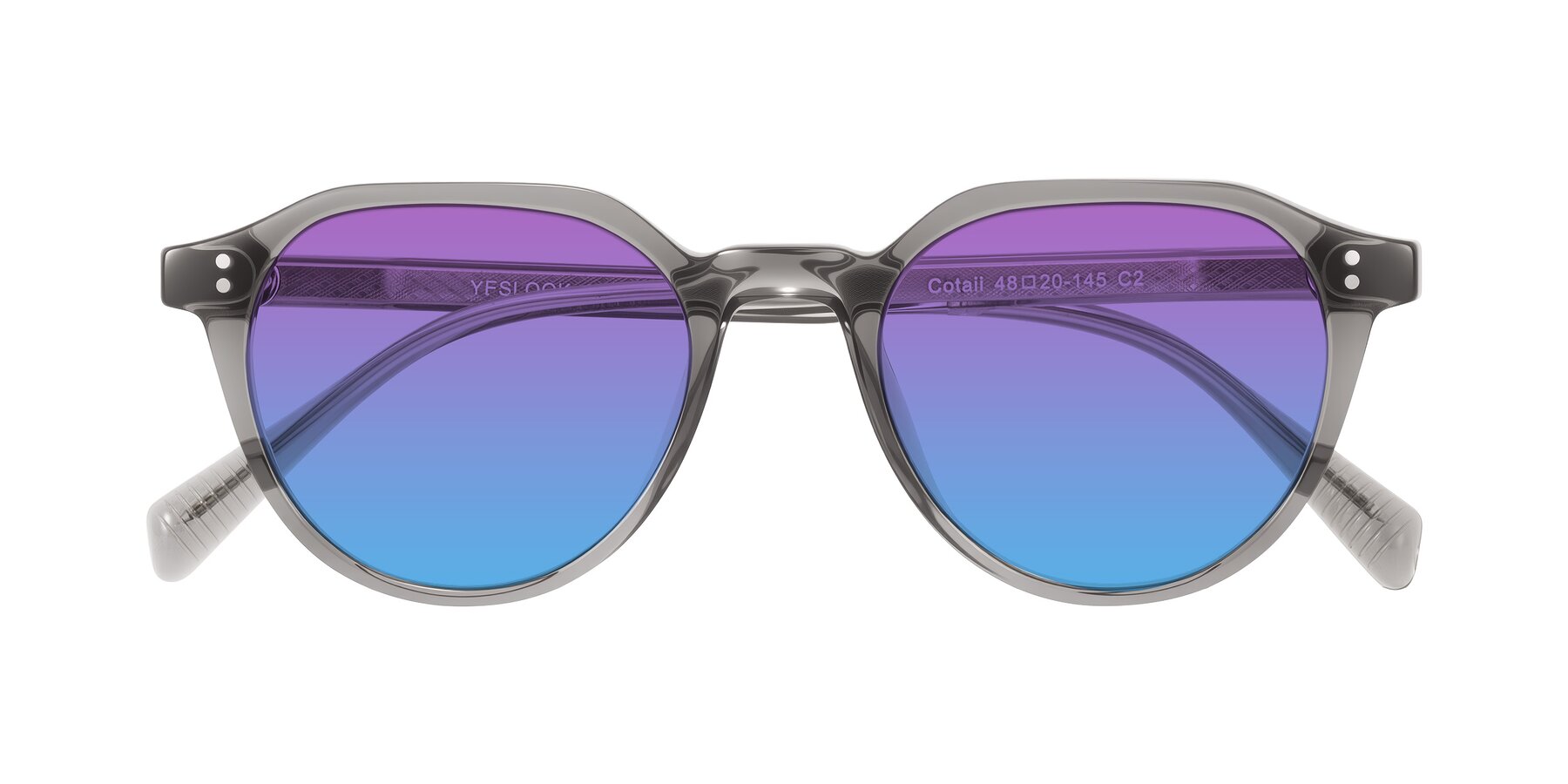 Folded Front of Cotaii in Gray with Purple / Blue Gradient Lenses