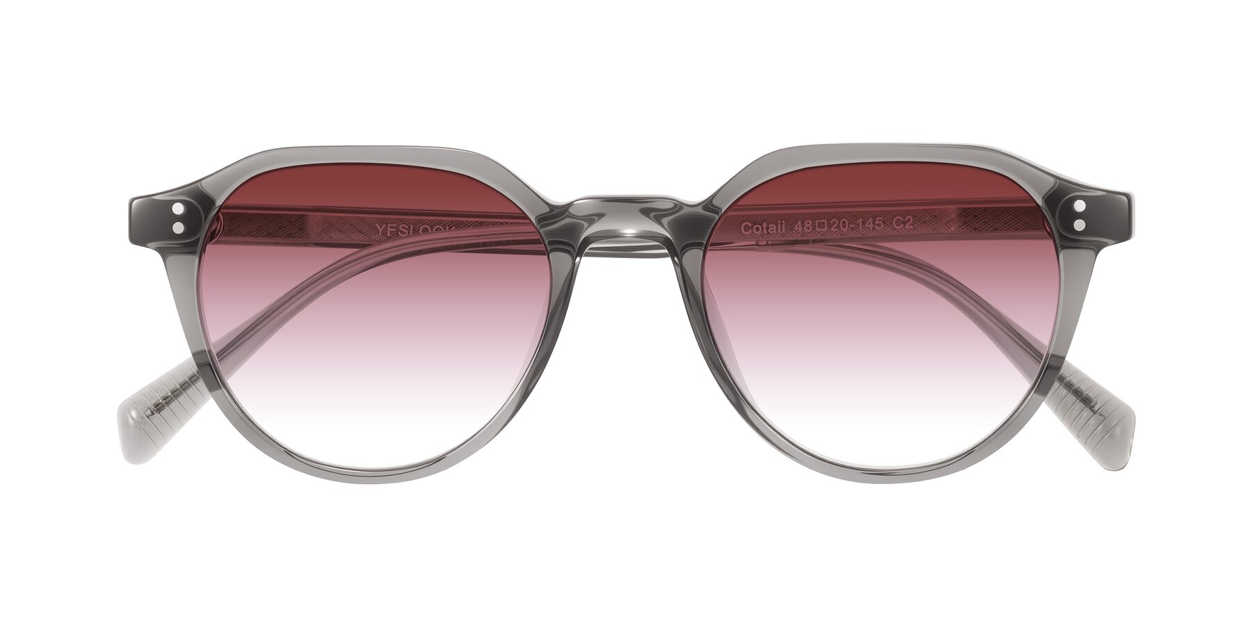 Folded Front of Cotaii in Gray with Garnet Gradient Lenses