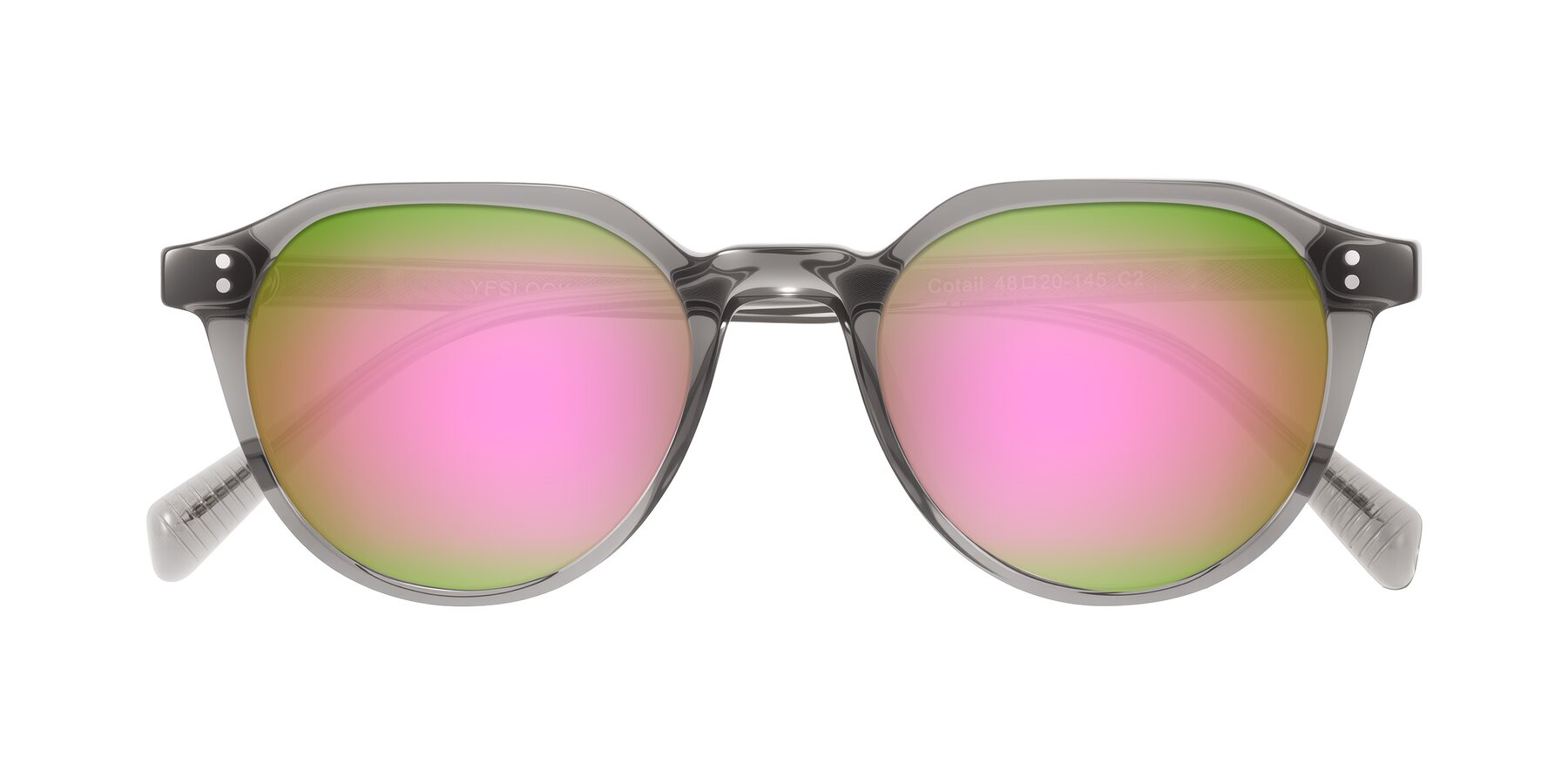 Folded Front of Cotaii in Gray with Pink Mirrored Lenses
