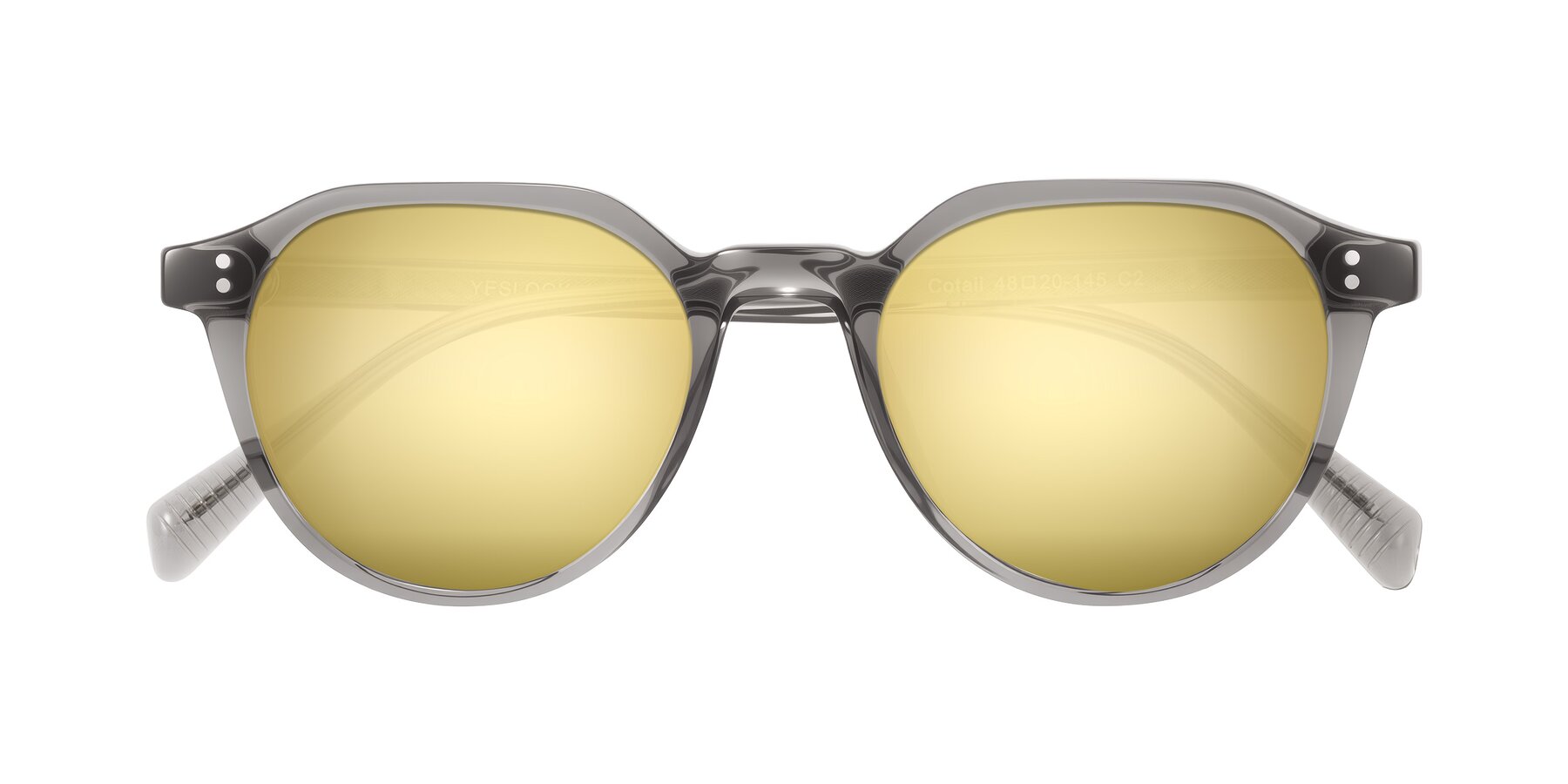 Folded Front of Cotaii in Gray with Gold Mirrored Lenses
