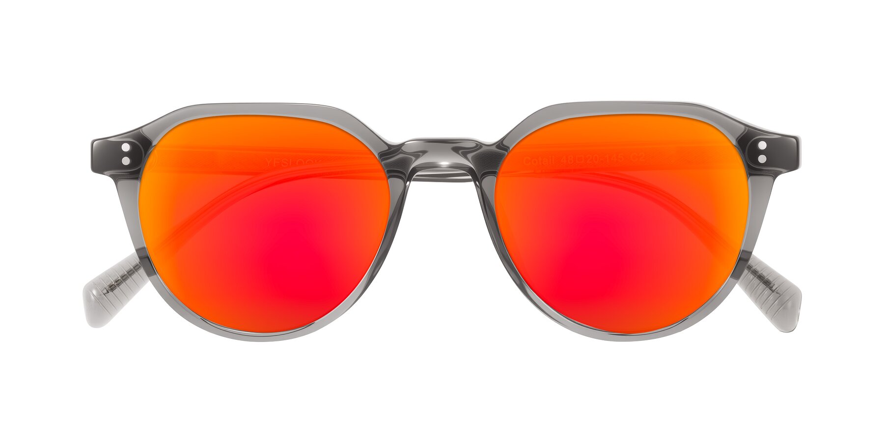 Folded Front of Cotaii in Gray with Red Gold Mirrored Lenses