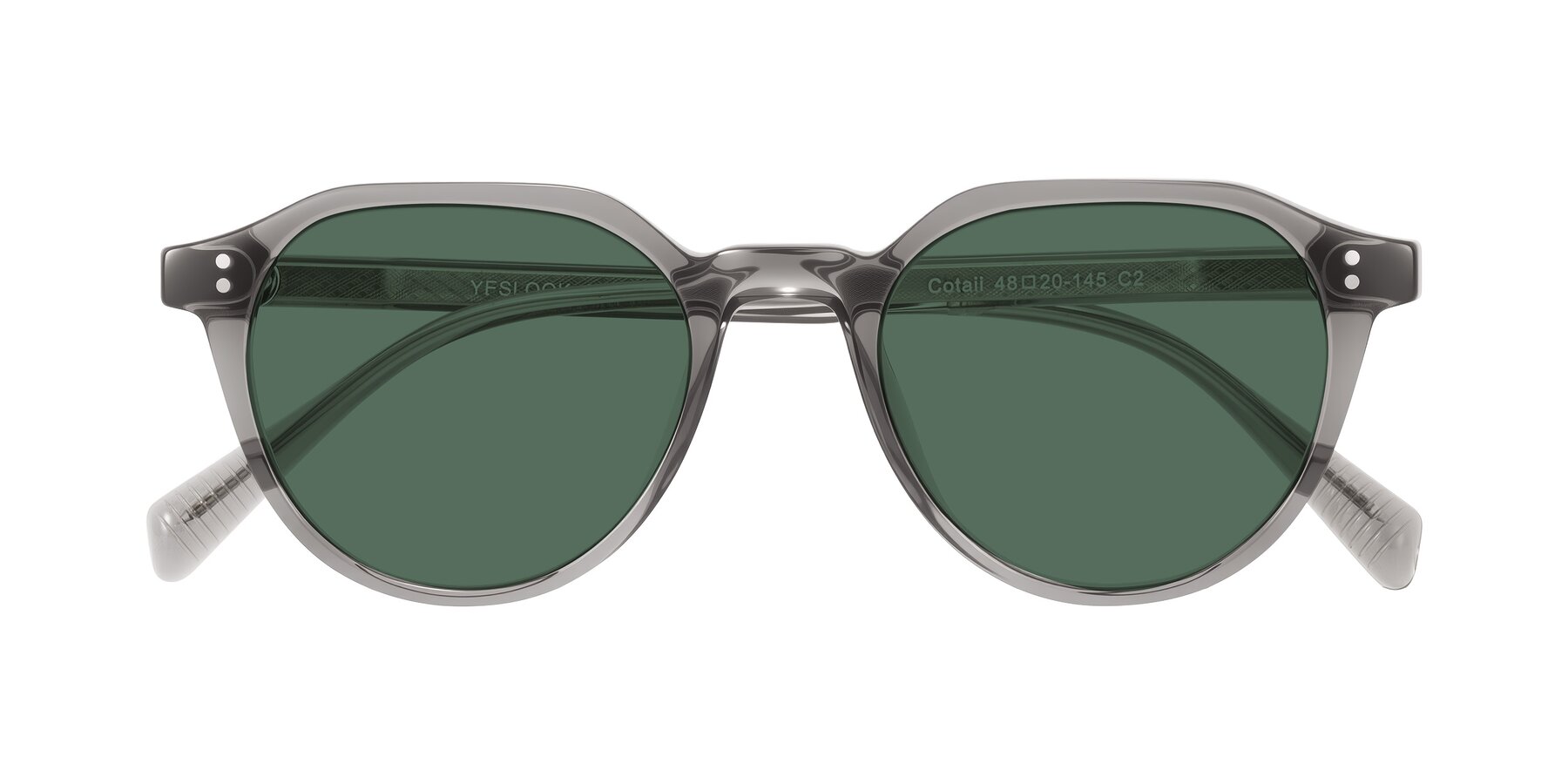 Folded Front of Cotaii in Gray with Green Polarized Lenses