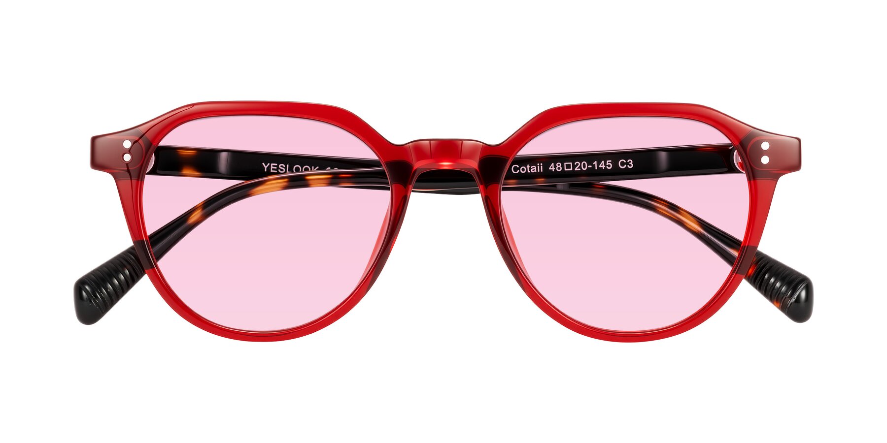 Folded Front of Cotaii in Wine/Tortoise with Light Pink Tinted Lenses