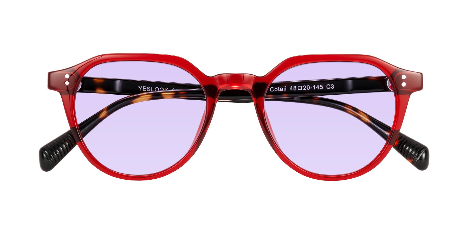 Folded Front of Cotaii in Wine/Tortoise with Light Purple Tinted Lenses