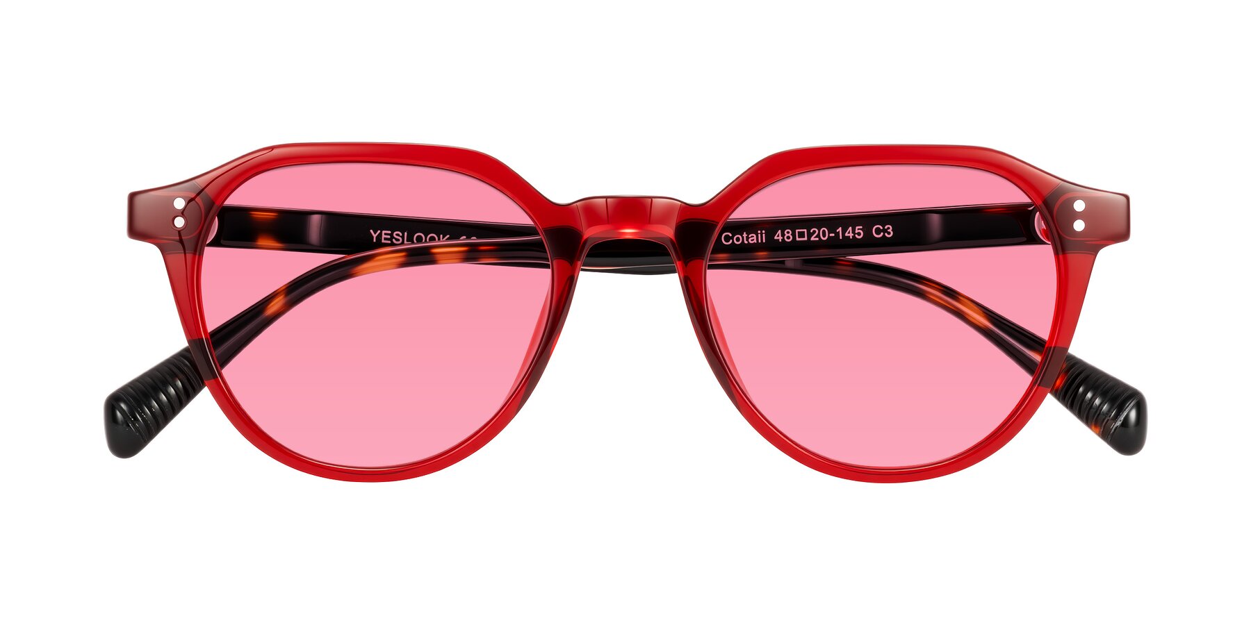 Folded Front of Cotaii in Wine/Tortoise with Pink Tinted Lenses