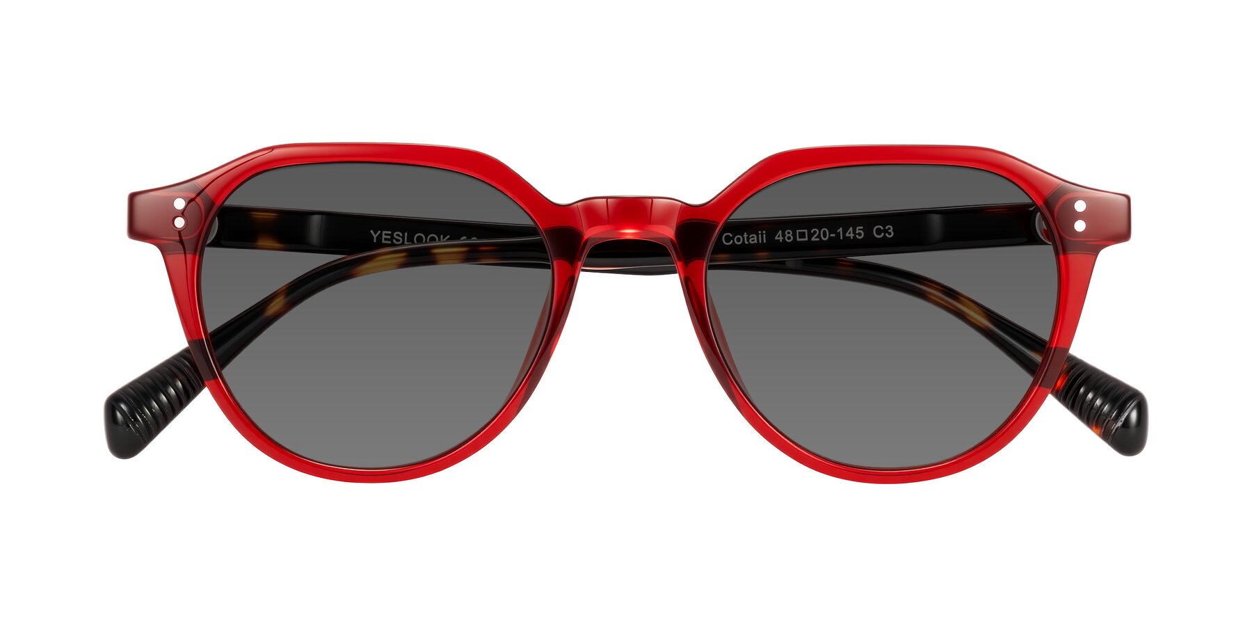 Folded Front of Cotaii in Wine/Tortoise with Medium Gray Tinted Lenses