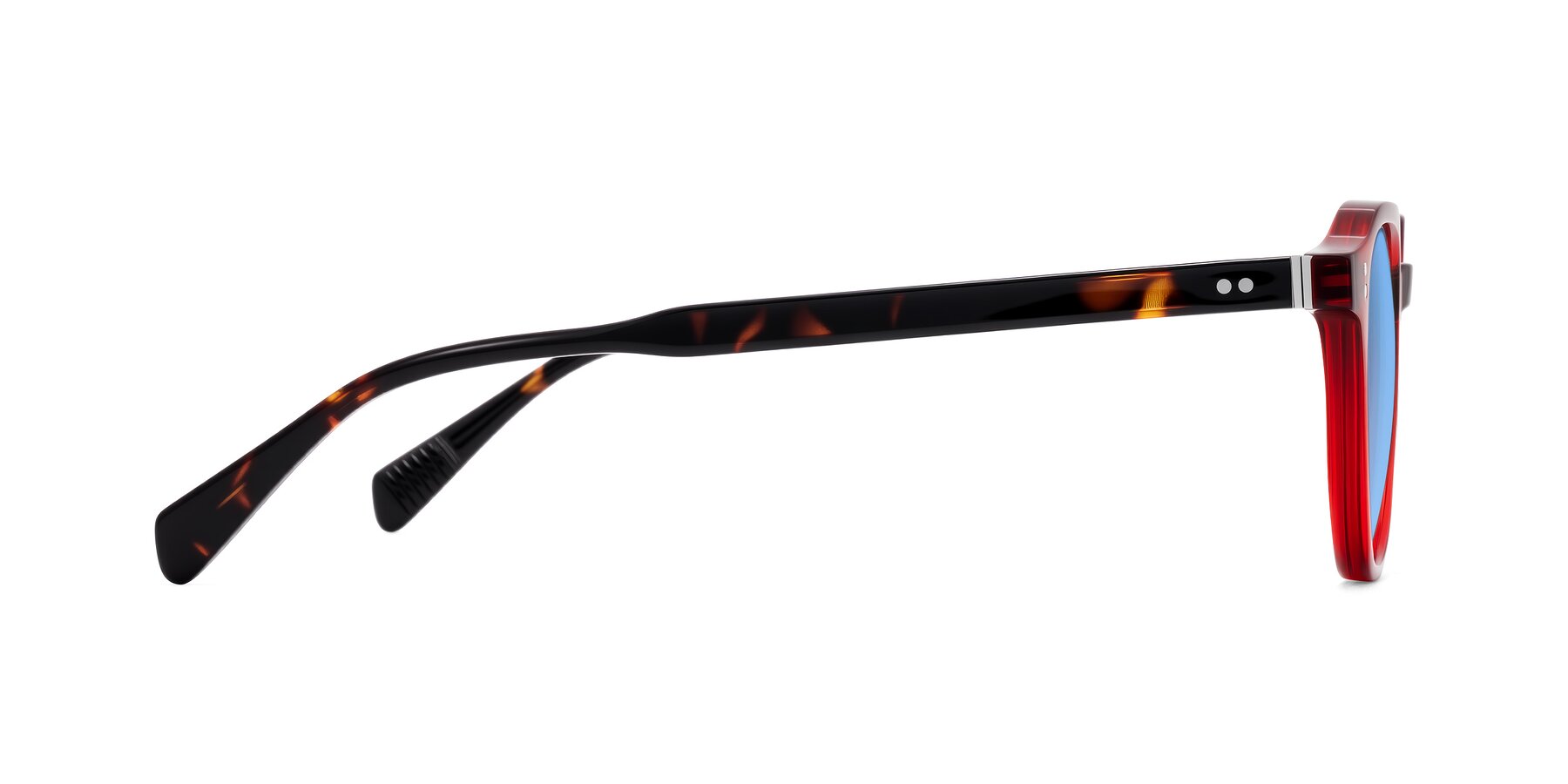 Side of Cotaii in Wine/Tortoise with Medium Blue Tinted Lenses