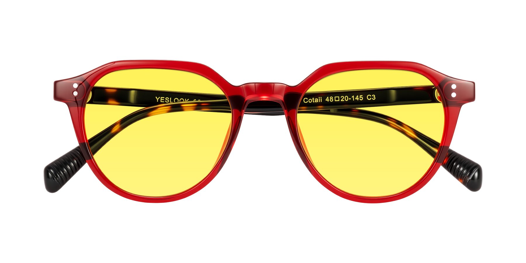 Folded Front of Cotaii in Wine/Tortoise with Medium Yellow Tinted Lenses